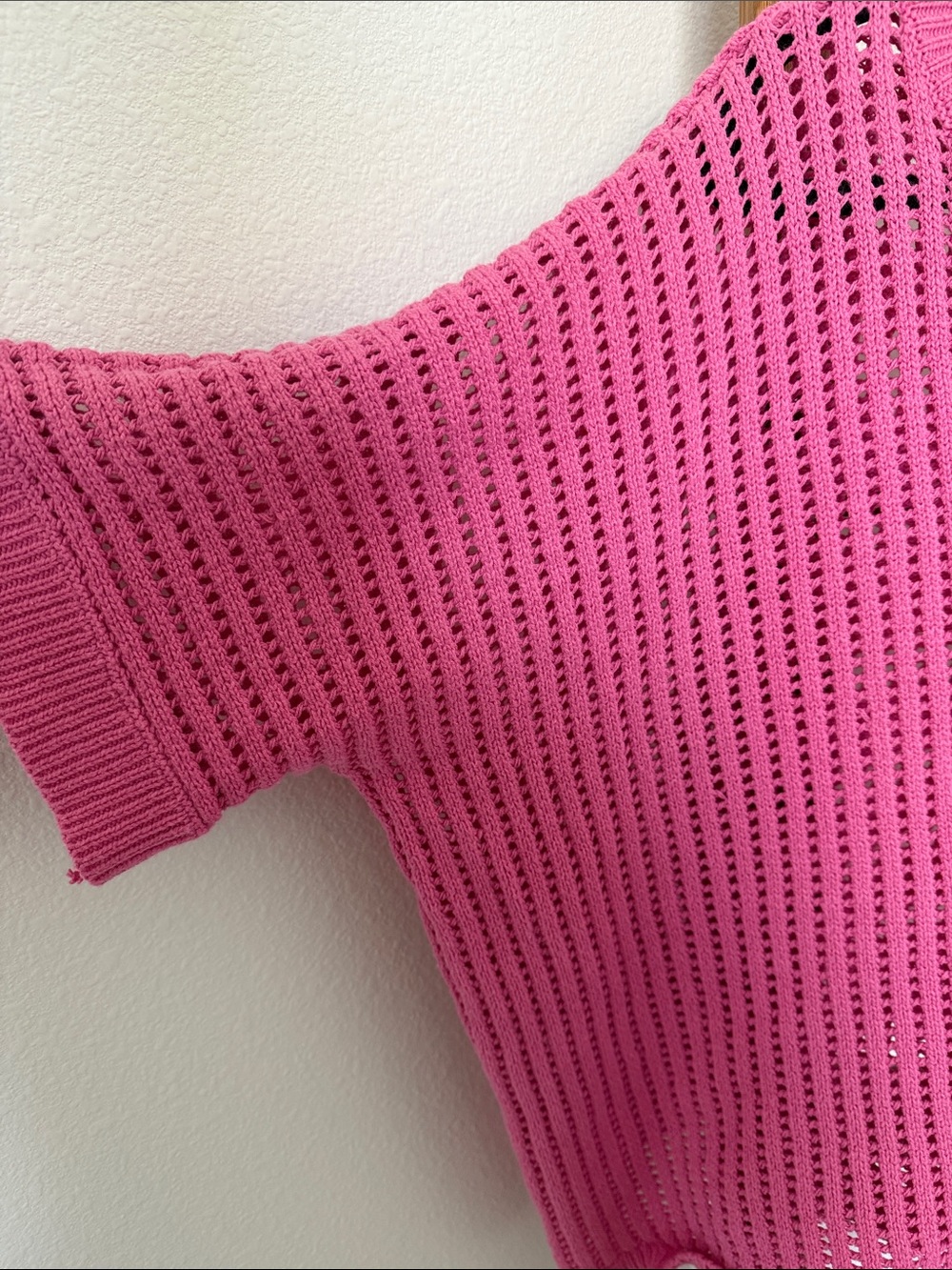 entro Bright Pink Open-Weave Crewneck Sweater - Picture 3 of 3